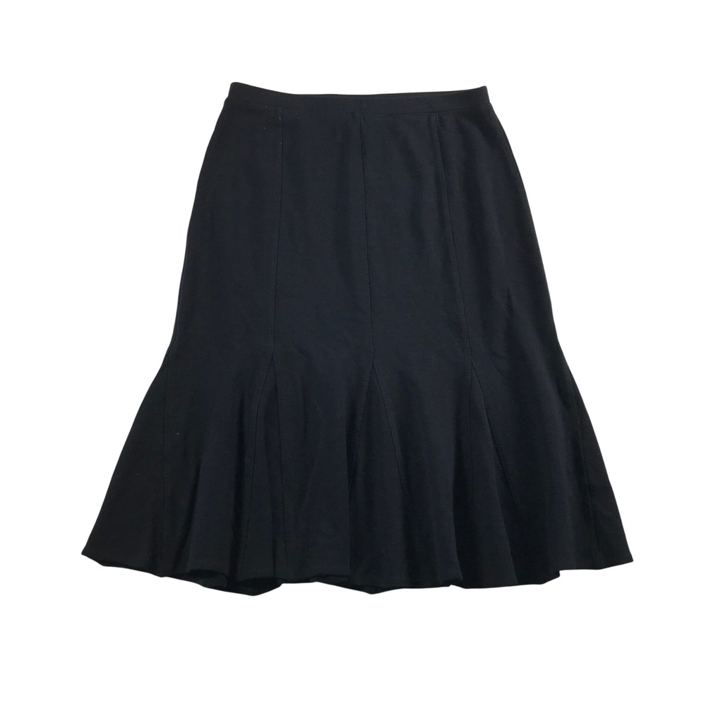 Eileen Fisher Black Viscose Wool Blend Gored Fluted Midi Skirt Womens M USA Made